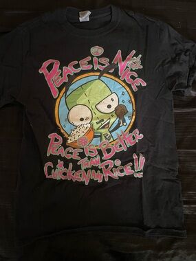 Black Graphic 'Peace is Nice' Cartoon Tee